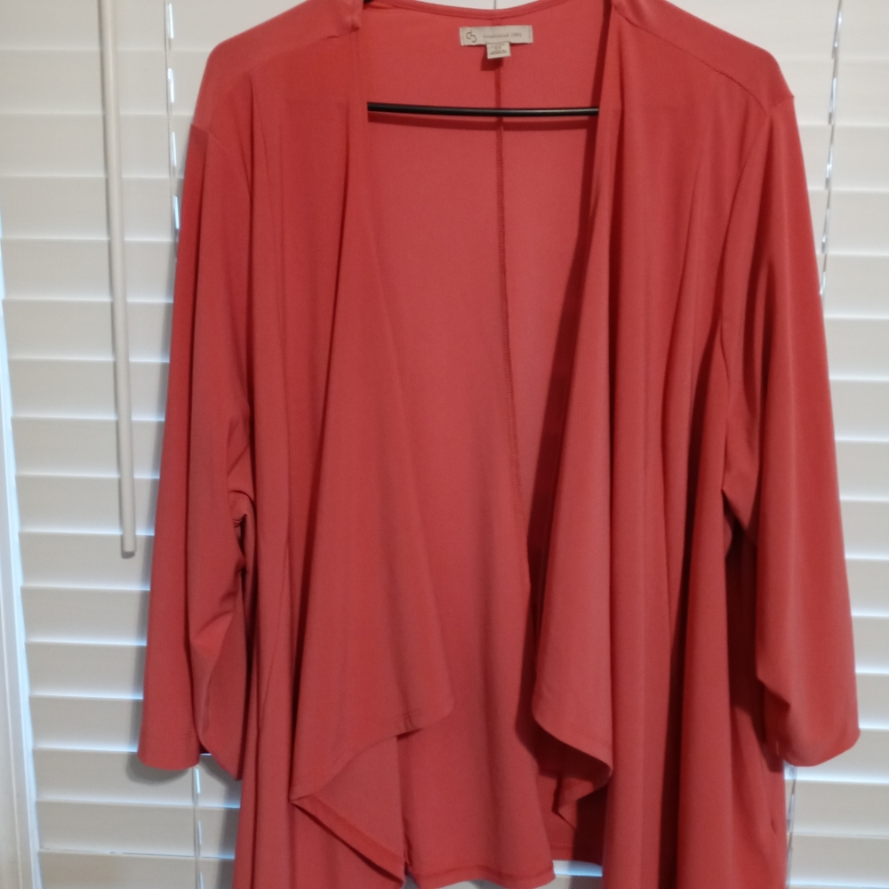 Womens 22W 3/4 sleeve flowy asymmetrical jacket in coral